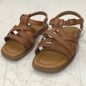 Cupcake Couture Baby Girls Strappy Leather Sandals Size 6 Tan Brown Travel Play